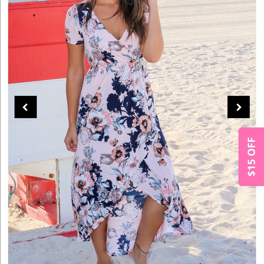 Peach and navy high-low dress